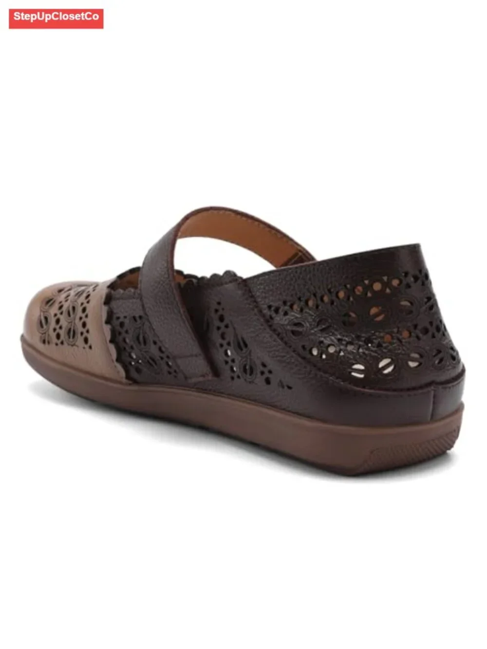 Cut Out Leather Mary Jane Flats Breathable Slip-On Walking Loafers